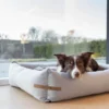 legowisko dla psa loft szare przy oknie
